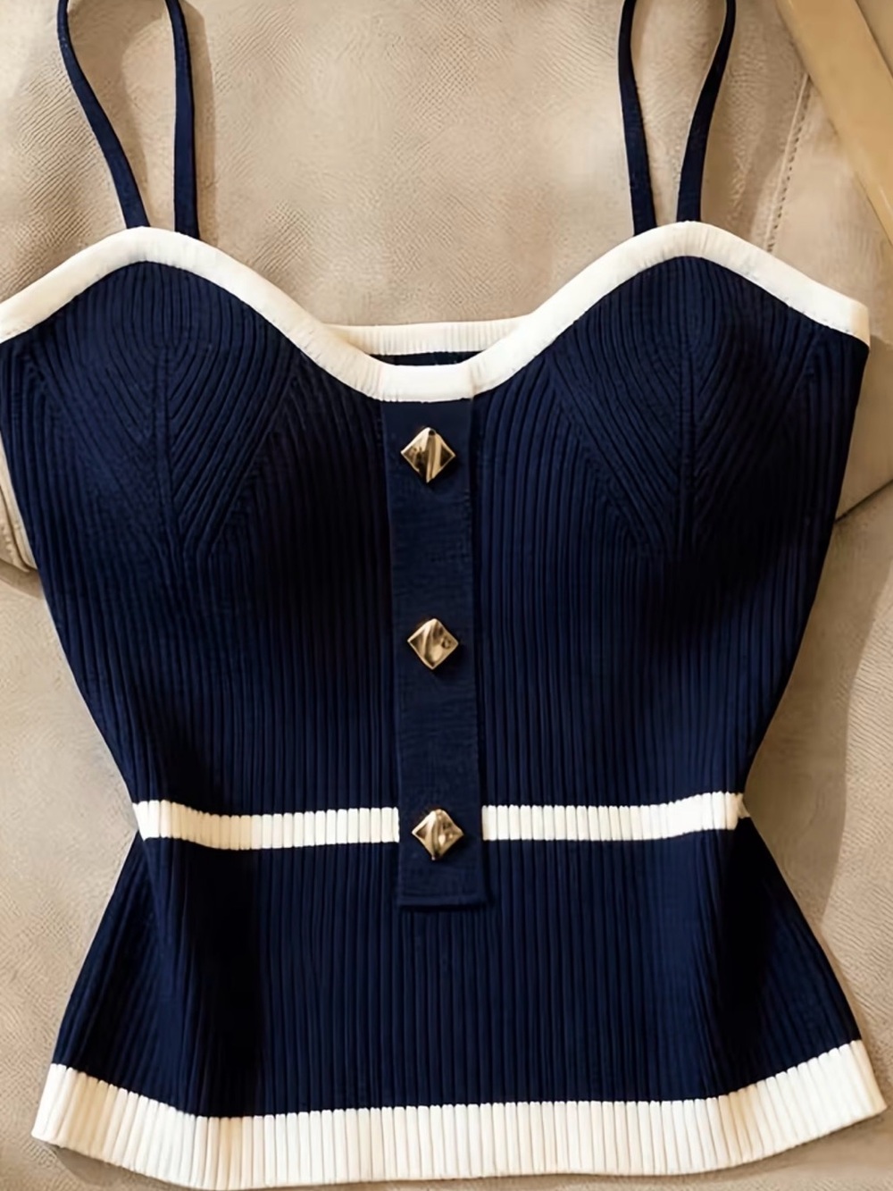 Navy knit camisole Top with White Trim